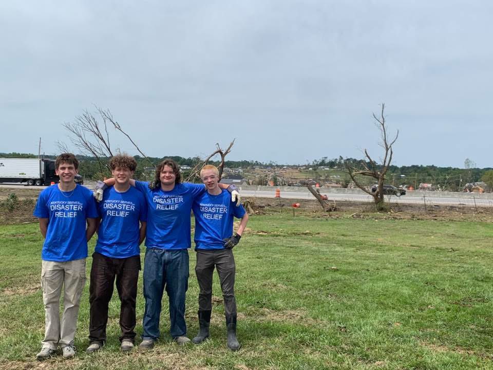 Our guys Sam Morris and Gavin Noe, in the middle,
went to London on Saturday to help with tornado cleanup with Kentucky Serves.