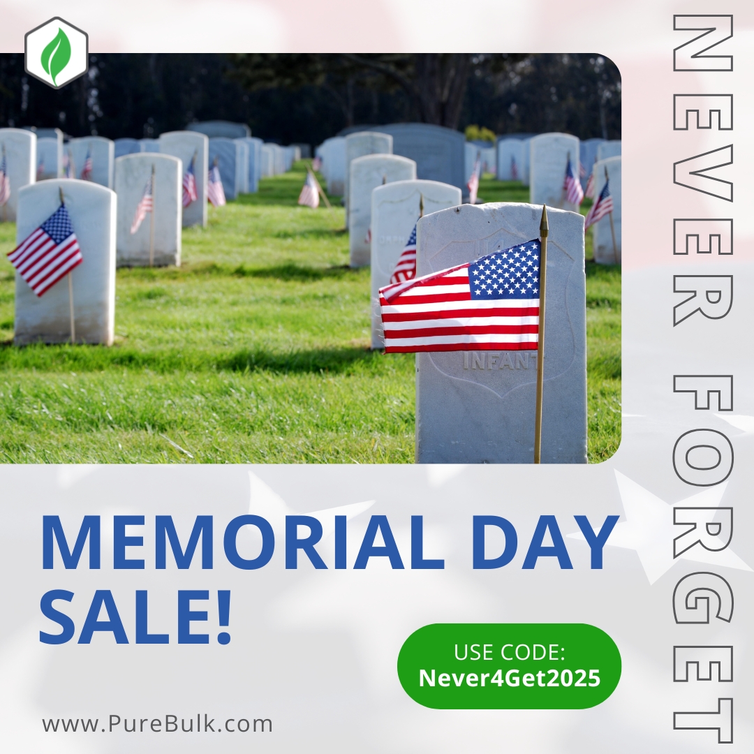 PureBulk's tweet image. 🇺🇸 This Memorial Day, take a moment to honor those we’ve lost. In remembrance, enjoy 20% off almost everything at PureBulk with code: Never4Get2025.
Sale runs until May 29. Let’s prioritize our health together.