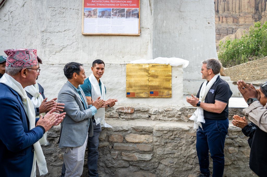 It was great to return to Mustang to see the completion of another major Ambassadors Fund for Cultural Preservation (AFCP) project and witness the vibrant Tiji Festival.
 
We visited three AFCP sites—Gonpa Gang, Lo Gekar, and Dzong Monasteries—and the museum at Chodde Monastery,