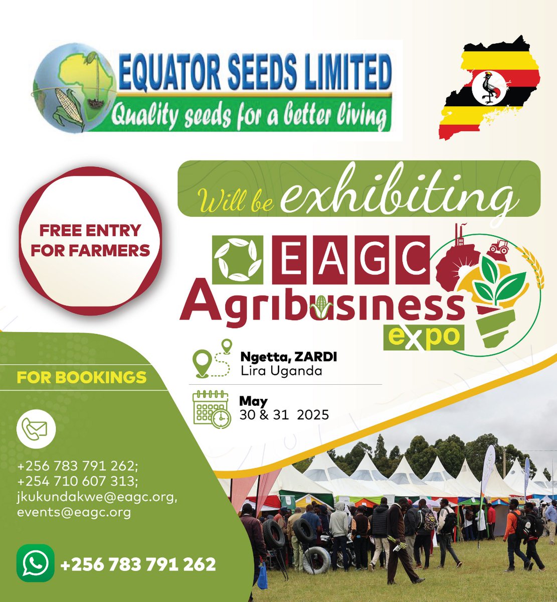 EQUATOR SEEDS LTD is bringing locally adapted, high-performing seed varieties to the EAGC expo at Ngetta ZARDI on 30th &amp; 31st May.

Are you an agribusiness looking to connect with farmers and showcase your solutions? Book your space today to exhibit at the expo.

#Graintrade