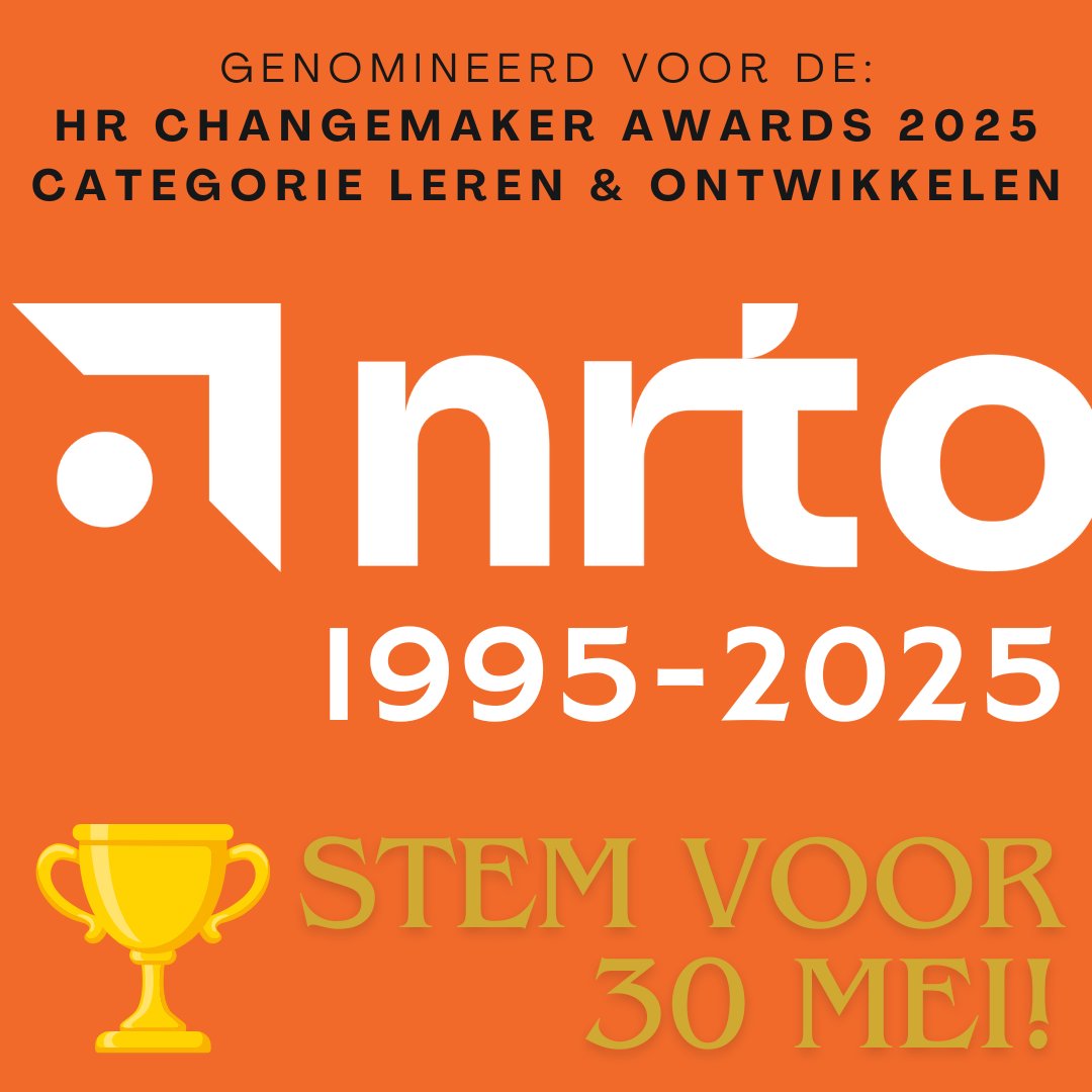 🏆Stem NRTO: HR Changemaker Awards - Categorie Leren &amp; Ontwikkelen - De Nederlandse Raad voor Training en Opleiding (NRTO) viert dit jaar haar 30-jarig jubileum en is genomineerd. Stemmen kan tm 29 mei via hrinmotion.nl/awards/ #LevenLangOntwikkelen