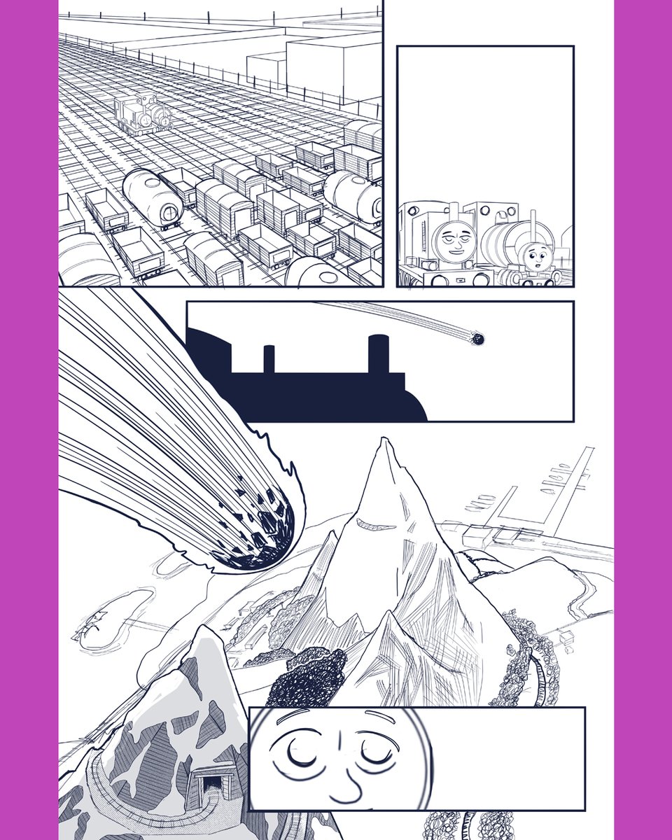 danleecomics's tweet photo. Behind the scenes on Choo Bots page 9! From quick layouts to  loose pencils, chunky inks &amp; a tricky colour palette. Loved building the island like a model set. Read it free on Substack or Patreon!
#ChooBots #Webcomic #ComicProcess #DigitalArt https://t.co/oTbqu0du3H