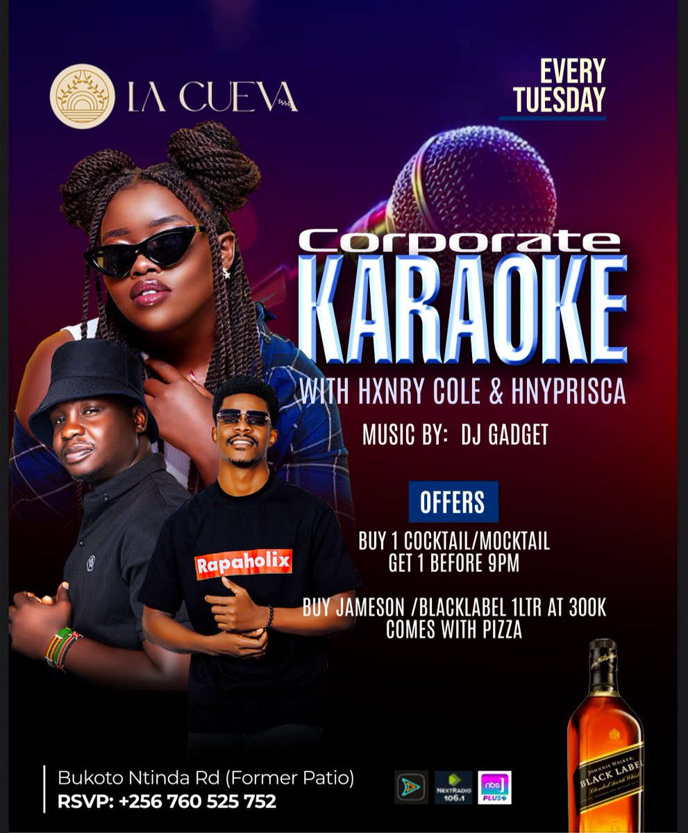 nextradio_ug's tweet photo. Your voice, our stage! Step up and own the mic every Tuesday at @lacuevakla. Great music, cocktails, and unbeatable vibes. Tag along with your squad for a long time! 

#LaCuevaKLA #NextRadioUG https://t.co/y52D71ZuwZ