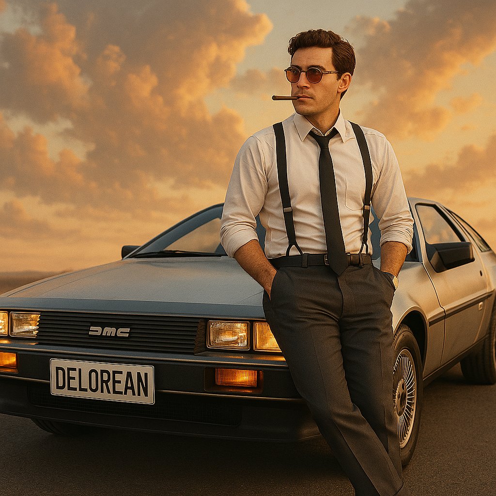 Neo300x's tweet photo. Timeless design meets modern hustle. Just me, a cigar, and a DeLorean at golden hour.
Thanks @DeLoreanlabs for keeping the legend alive.
#DeLorean #ThrowbackFuture #StyleAndSteel #GoldenHourDrive https://t.co/Icn9fDiSQX