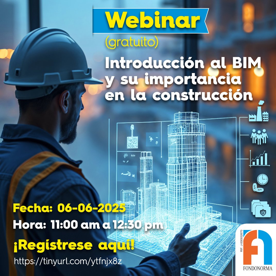 En este Webinar, le permitirá conocer las Normas Técnicas FONDONORMA (NTF) relacionadas a una serie de directrices, cumpliendo con los estándares de calidad y eficiencia en los proyectos BIM. 
¡Regístrese hoy!
tinyurl.com/ytfnjx8z