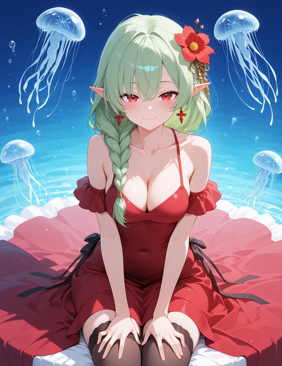 _ice_maker's tweet image. Ella Kaster:”Hi, what do you think about jellyfish? I’ve heard a lot about them lately so I thought I’d look at them up close, they’re particular creatures, dangerous and also fascinating, luckily I have magic with for their poison eh eh”

#aiart #aiartwork #aiartists #character