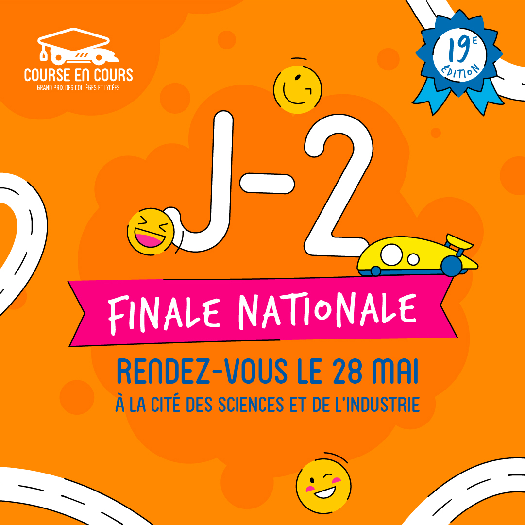 CourseEnCours's tweet image. [Save The Date] La #finale nationale de #CourseEnCours est dans 2 jours !
  Rendez-vous à la @citedessciences
  de Paris la Villette dès 10h, ce mercredi 28 mai ! ⏰ Quelle équipe remportera la victoire ? Réponse très vite ! 🚀