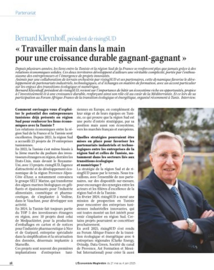 Michel Bauza (@michelbauza) on Twitter photo 📣 Interview du Président de <a href="/risingSUD/">risingSUD</a> dans <a href="/economiste_magh/">L'Economiste Maghrébin</a> lors du Forum #FTEE2025 à Tunis.
#Codéveloppement #TFE2Rives <a href="/FranceTn/">La France en Tunisie 🇫🇷🇪🇺</a> <a href="/businessfrance/">Business France</a> #ChooseFrance
👉 linkedin.com/posts/business… 📣 Interview du Président de <a href="/risingSUD/">risingSUD</a> dans <a href="/economiste_magh/">L'Economiste Maghrébin</a> lors du Forum #FTEE2025 à Tunis.
#Codéveloppement #TFE2Rives <a href="/FranceTn/">La France en Tunisie 🇫🇷🇪🇺</a> <a href="/businessfrance/">Business France</a> #ChooseFrance
👉 linkedin.com/posts/business…