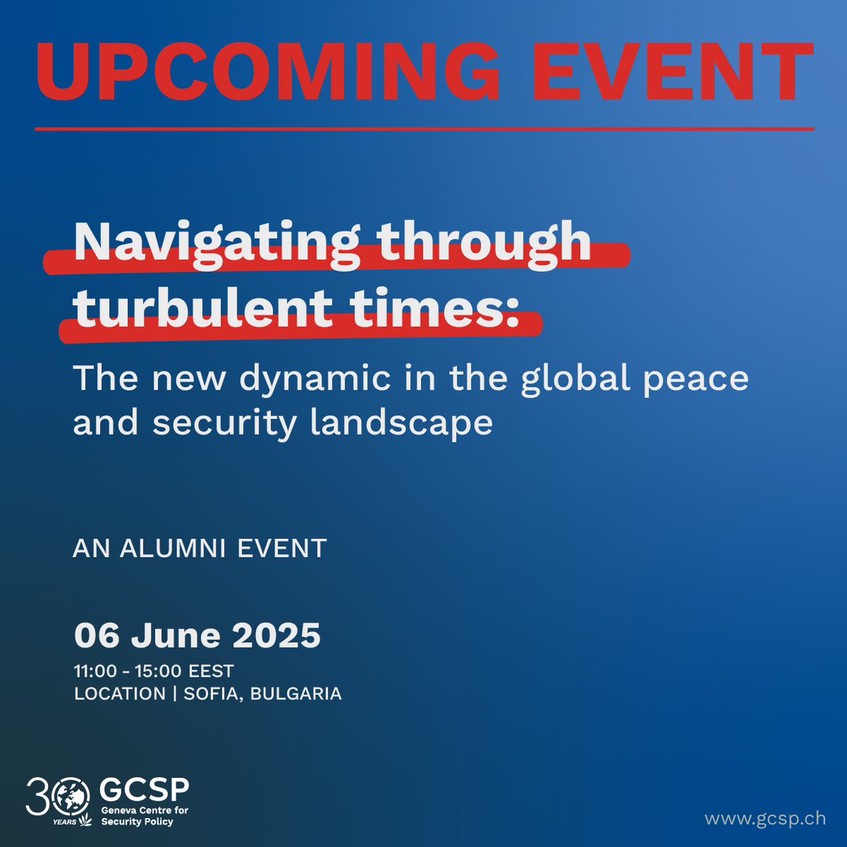 GCSP_Alumni (@gcsp_alumni) on Twitter photo Join us in Sofia for a discussion on navigating turbulent times & new dynamics in the global peace and security landscape, in collaboration with <a href="/SwissEmbSofia/">Embassy of Switzerland in Bulgaria</a> and <a href="/sofia_forum/">Sofia Security Forum</a>. Register here ➡️ tinyurl.com/ay4nmzz7
📍 In-person
🗓️ 6 June
🕔 11:00 EEST Join us in Sofia for a discussion on navigating turbulent times & new dynamics in the global peace and security landscape, in collaboration with <a href="/SwissEmbSofia/">Embassy of Switzerland in Bulgaria</a> and <a href="/sofia_forum/">Sofia Security Forum</a>. Register here ➡️ tinyurl.com/ay4nmzz7
📍 In-person
🗓️ 6 June
🕔 11:00 EEST