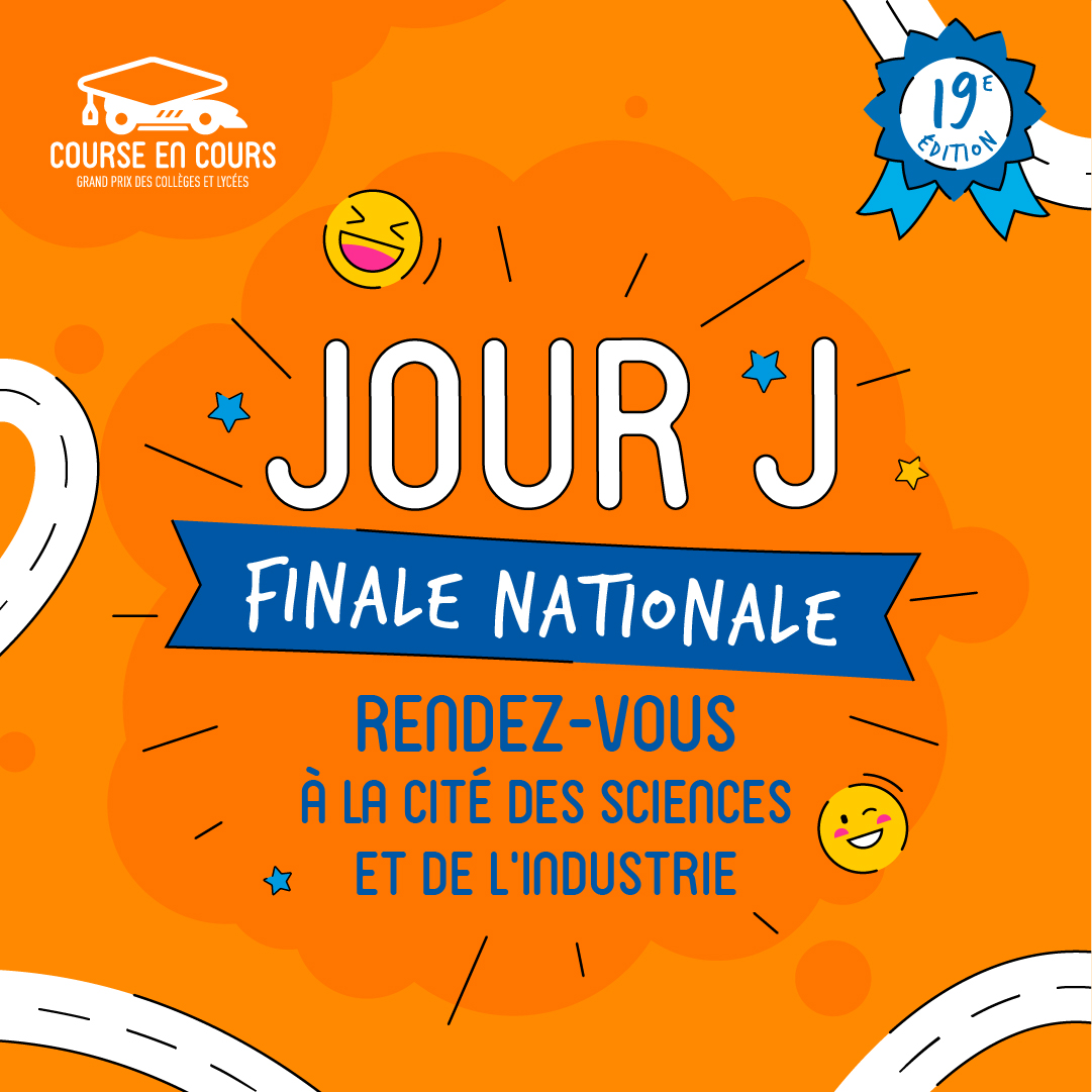CourseEnCours's tweet image. JOUR-J ! 🎉 La finale nationale de #CourseEnCours démarre maintenant !
Rejoignez-nous à la @citedessciences de Paris à partir de 10h ⏰ 
Pour celles &amp;amp; ceux qui ne peuvent pas être là en personne, suivez-nous en direct sur Instagram pour vivre cette journée avec nous en #live ! 🤩