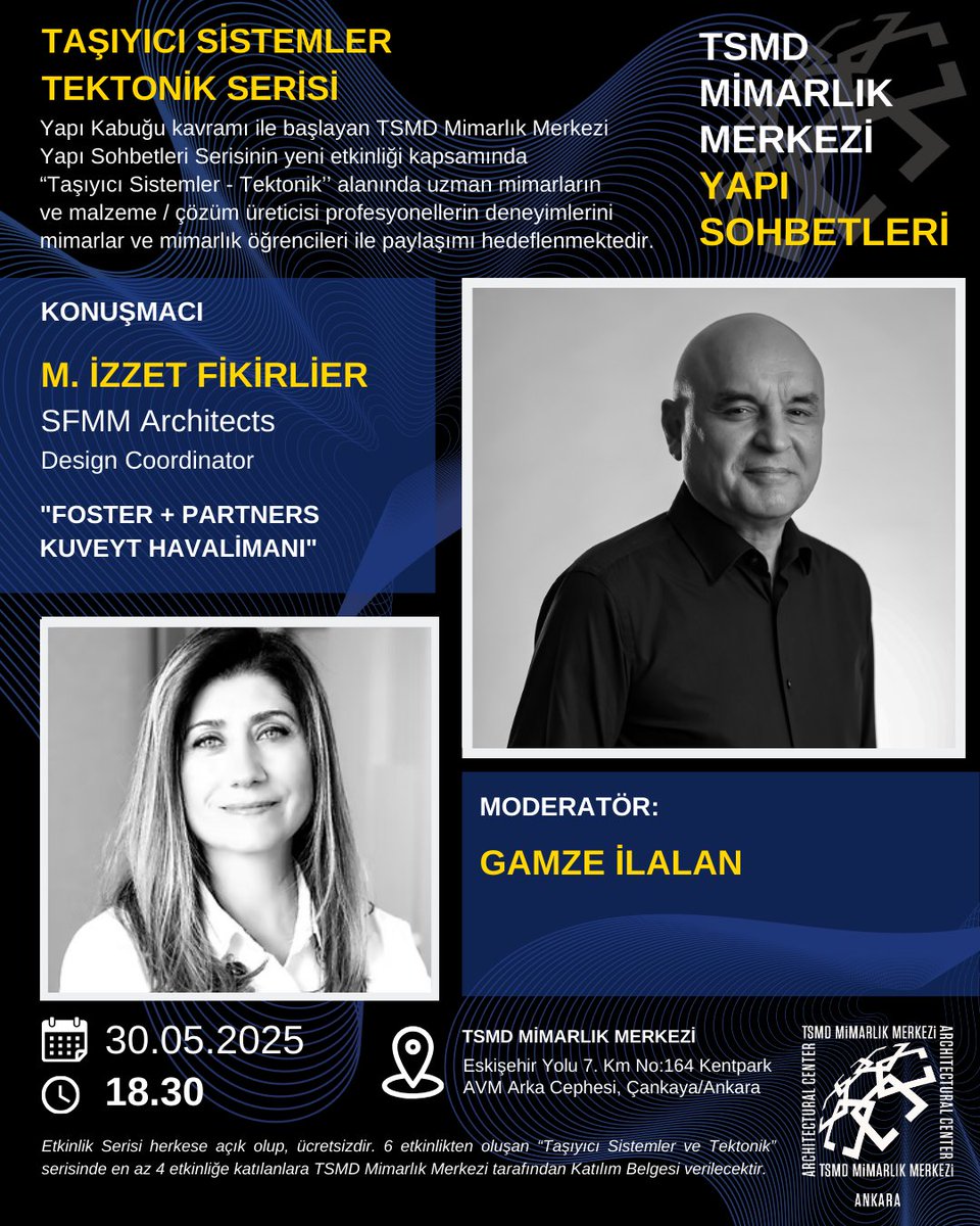 TSMDmimer's tweet photo. TSMD Mimarlık Merkezi Yapı Sohbetleri Serisi’nin   son sohbeti, SFMM Architects’ten M. İzzet Fikirlier’in katılımıyla 30 Mayıs 2025 tarihinde TSMD Mimarlık Merkezi’nde gerçekleşecek. https://t.co/SVFCqyEuTT