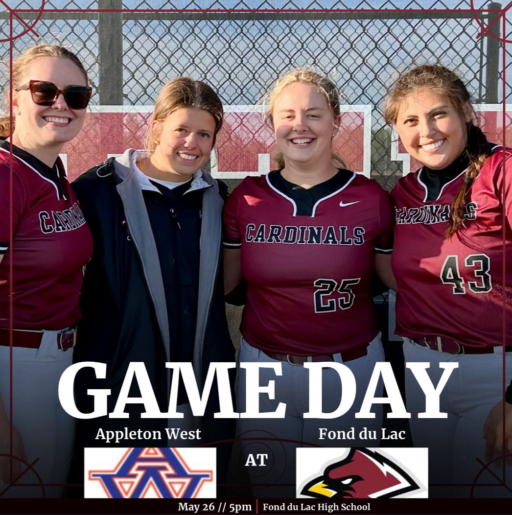 -GAME DAY-
-SENIOR NIGHT-

Come out later today and celebrate our 4 Seniors. W7 will be on site and covering the game live! 

Appleton West (2-17) FVA (1-16) travels to Fond du Lac (15-10) FVA (10-7) 5pm - Varsity 
#GoCardinals🥎