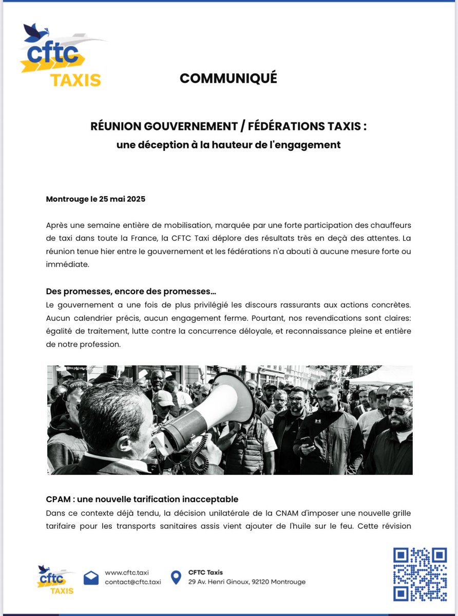 CFTC_Taxis's tweet photo. Communiqué de presse @AFP #Taxis #manifestation https://t.co/nWPchk0VuC