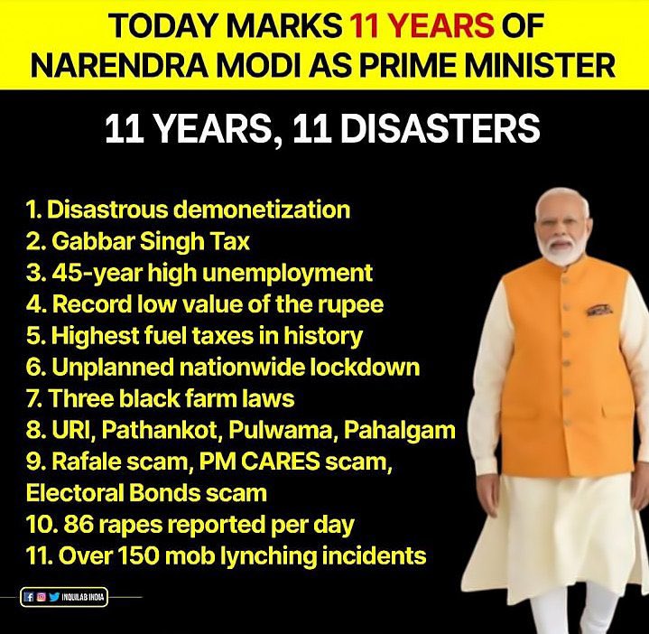 anoosentrtnmnts's tweet photo. Congratulations @narendramodi for completing 11 years as @PMOIndia 👏
Thank you for your Achche Din🙏🏻🙂
#NarendraModi
#AchcheDin
#Demonetisation
#Unemployment
#RafaleScam
#PMCaresScam
#ElectoralBondScam
#PMModi
#Modi
#ModiSarkar https://t.co/G48onDXaRH