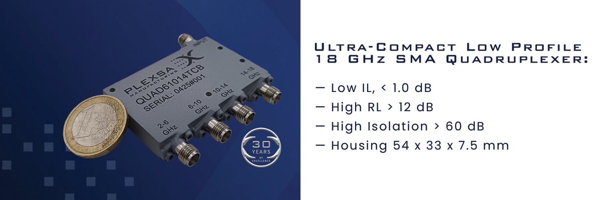 plexsa's tweet photo. @Plexsa’s SMA QUAD61014TCB: Ultra-thin at just 7.5 mm (0.3″). 4 filter channels in 1 compact housing. No tuning screws due to precision design and mfg.
Live demos June 15-17 at @MTT_IMS 2025, booth 4314! https://t.co/caGezytEZq
#RF #EW #5G #SatCom #IMS2025 #Defense #Multiplexer https://t.co/VRLnZzMeeP