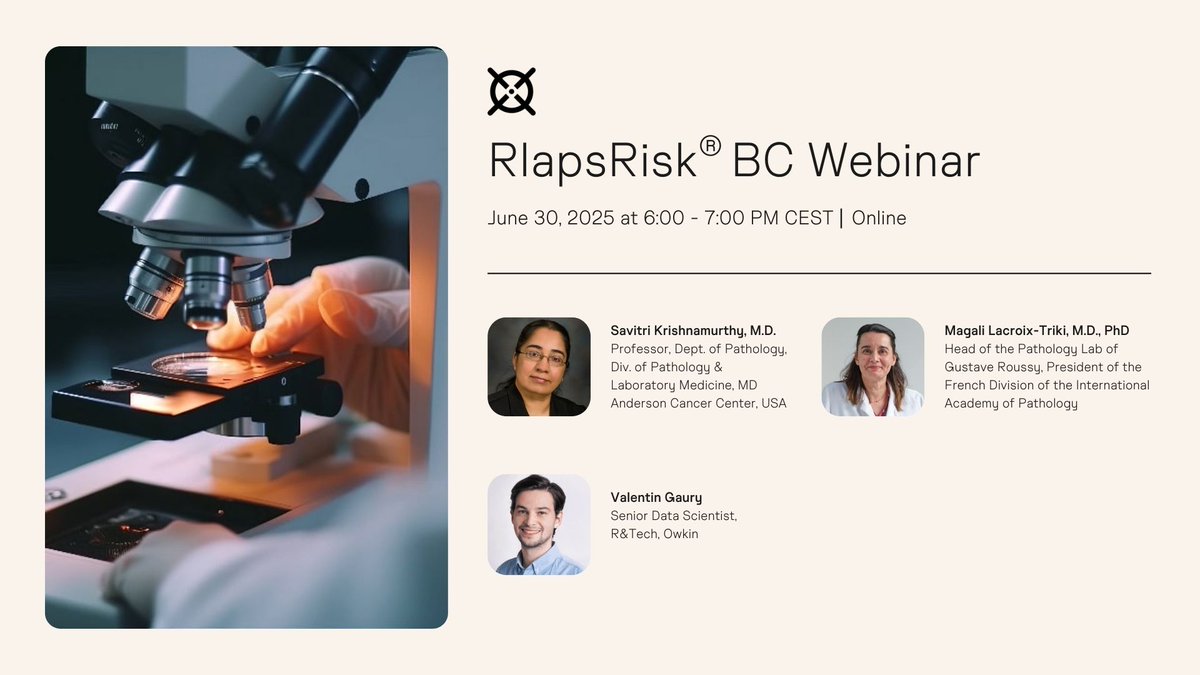 Owkin (@owkinscience) on Twitter photo Join expert pathologists Magali Lacroix-Triki from <a href="/GustaveRoussy/">Gustave Roussy</a>, Savitri Krishnamurthy from <a href="/MDAndersonNews/">MD Anderson Cancer Center</a>, and Valentin Gaury for our upcoming webinar ‘Breast Cancer Recurrence Risk Assessment from Digitized H&E with RlapsRisk® BC, a Clinically Validated AI Prognostic Join expert pathologists Magali Lacroix-Triki from <a href="/GustaveRoussy/">Gustave Roussy</a>, Savitri Krishnamurthy from <a href="/MDAndersonNews/">MD Anderson Cancer Center</a>, and Valentin Gaury for our upcoming webinar ‘Breast Cancer Recurrence Risk Assessment from Digitized H&E with RlapsRisk® BC, a Clinically Validated AI Prognostic