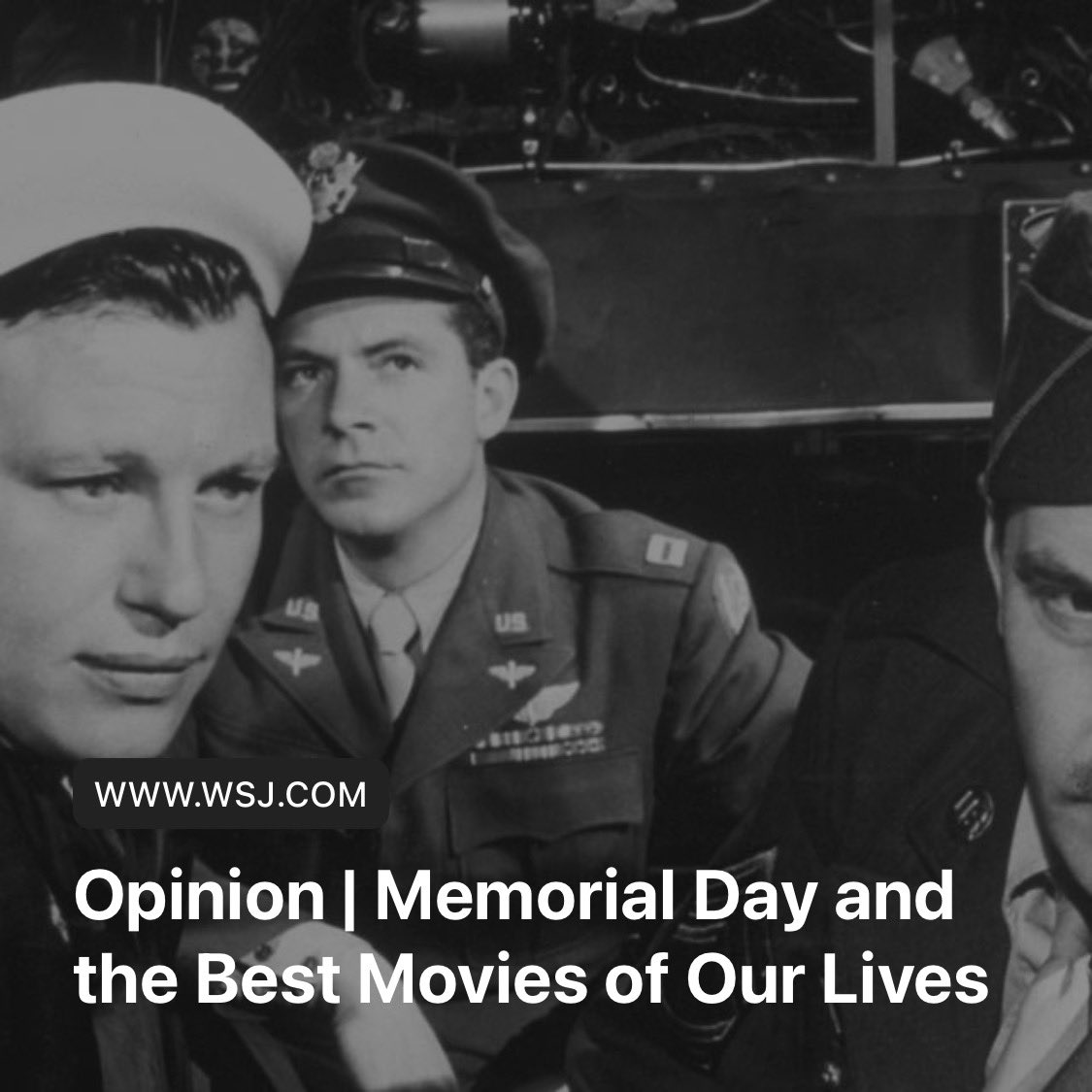 CommissBratton's tweet photo. On this #MemorialDay, I wanted to share Peggy Noonan’s Wall Street Journal column celebrating the movie, ‘The Best Years of our Lives,’ about returning WWII veterans. It is my favorite movie of all time. I have seen it countless times. I think it resonates so much with me because my 18-year-old Dad and my wife, Rikki’s, 32-year-old Dad both served in that war. My Dad was a sailor on an aircraft carrier off of Okinawa, fighting off Kamikaze attacks while Rikki’s Dad was in the US Infantry fighting off Banzai charges on Okinawa  at the same time. I imagine that their homecomings might have been like those portrayed in this remarkable movie. While celebrating this holiday let’s all remember who and why we are celebrating and the sacrifices they made.  https://t.co/rWGwt7QaiV