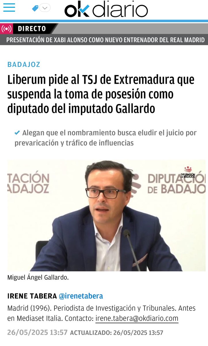 Hoy presentamos recurso contencioso-administrativo ante el TSJEx contra la entrada de Miguel Ángel Gallardo en la Asamblea de Extremadura. Vamos más allá de lo que nadie ha anunciado hasta ahora.

¿Por qué? Porque consideramos que aún no es aforado. Y, ante la pasividad de otros,