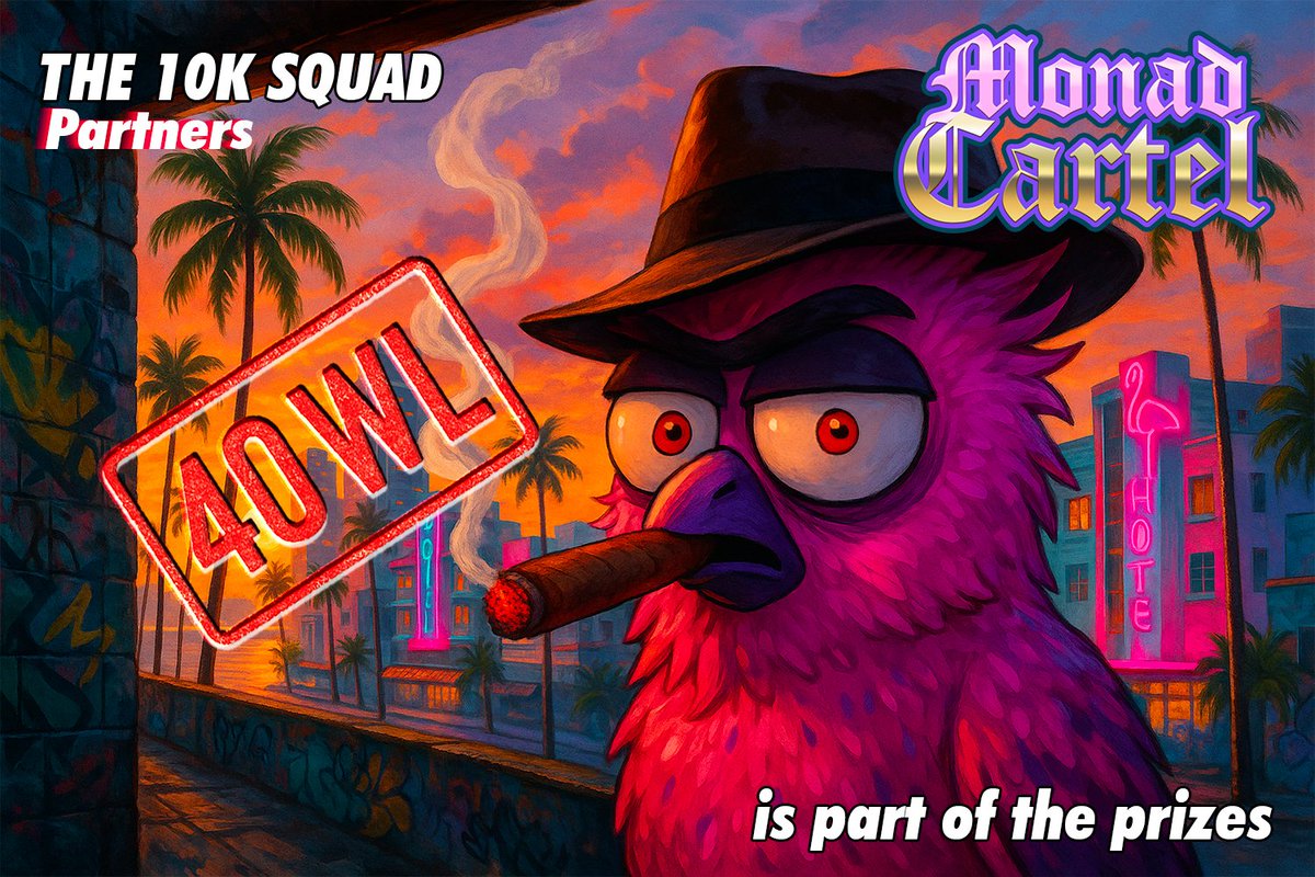 Gcartel and G10k !

We've been given 40 WL as one of the Monad Cartel partners to give to the The 10k Squad Community for the May 27 Monad Cartel mint!

TO ENTER:
 1. like and retweet this post
2. Follow <a href="/doudounads/">Doudouron✨</a> <a href="/possiblyspam/">possibly spam</a> <a href="/puresoul0109/">Pures⨀ul☁️</a> and <a href="/the10kSquad/">The 10k Squad</a>
3. Reply with your