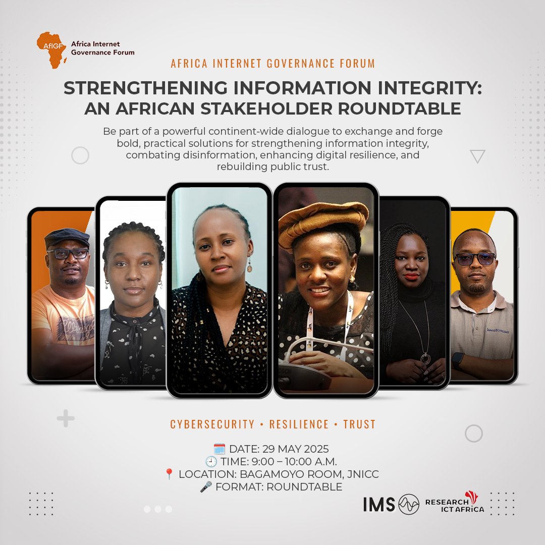 How can African actors work together to strengthen information integrity in an age of disinformation and digital disruption?

Join us at the Internet Governance Forum #AfricaIGF

May 29th, 9-10 AM
Bagamoyo Room, Julius Nyerere International Convention Centre (JNICC)