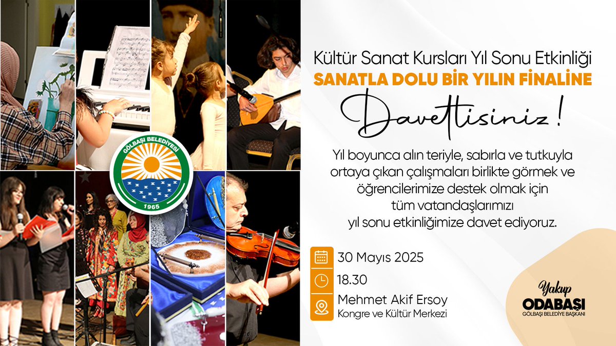 Bir yıl boyunca emekle, sabırla ve tutkuyla çalışan kursiyerlerimiz; sahne performansları ve el emeği eserleriyle yılın finalini sizlerle birlikte taçlandırıyor.

🩰 Bale, Jimnastik, Pilates, Halk Oyunları, Zumba
🎻 Bağlama, Gitar, Keman, Piyano, Türk Halk Müziği Korosu,
🧵 Yağlı