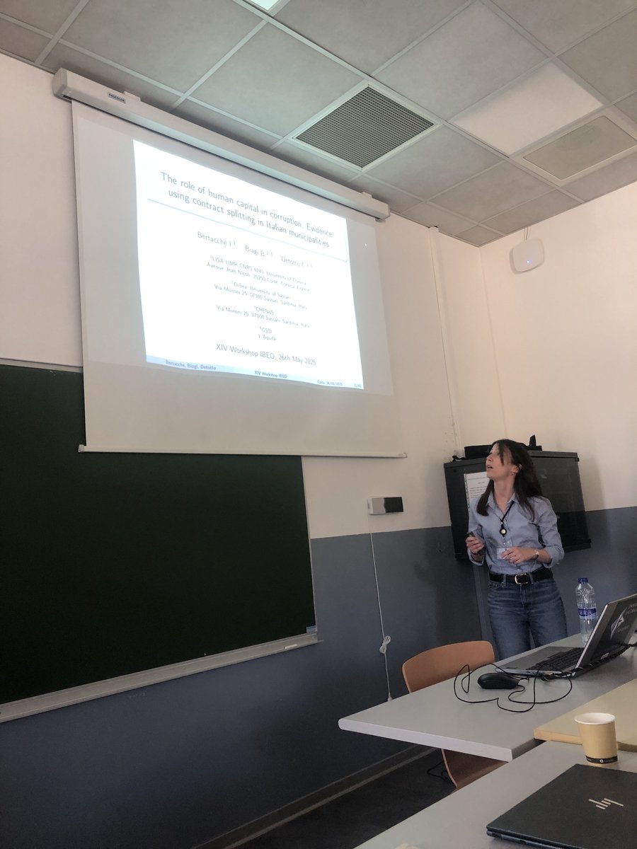 Claudio Detotto 🇪🇺 (@claudio_detotto) on Twitter photo Wonderful talk by Philip McCann! 👏 Now it’s Ilenia Bertacche’s turn (<a href="/UnivCorse/">Università di Corsica</a>): “The role of human capital in corruption. Evidence using contract splitting in Italian municipalities” #IBEO2025 <a href="/umrlisa/">UMR LISA</a> <a href="/crenos_sardegna/">CRENoS</a> <a href="/biancabiagi/">Bianca Biagi</a> Wonderful talk by Philip McCann! 👏 Now it’s Ilenia Bertacche’s turn (<a href="/UnivCorse/">Università di Corsica</a>): “The role of human capital in corruption. Evidence using contract splitting in Italian municipalities” #IBEO2025 <a href="/umrlisa/">UMR LISA</a> <a href="/crenos_sardegna/">CRENoS</a> <a href="/biancabiagi/">Bianca Biagi</a>
