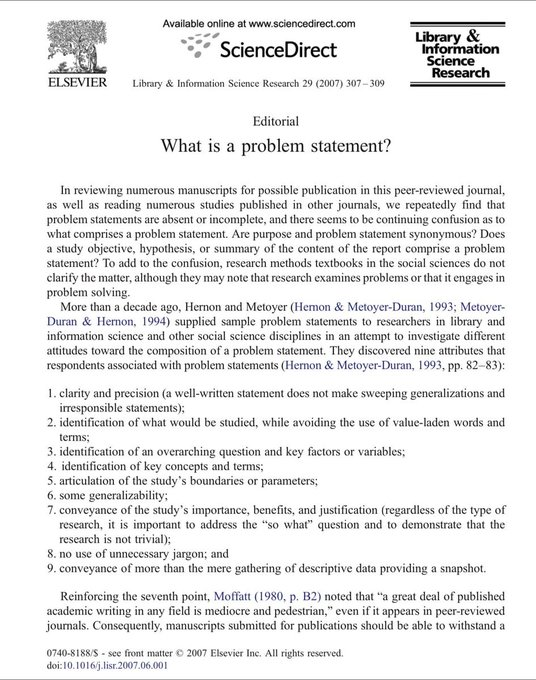 What is a Problem Statement, really?

In academic writing, especially for peer-reviewed journals, a clear problem statement is crucial

but many manuscripts miss the mark. 

Here's what makes a strong problem statement, and why it matters.👇

- Thread-