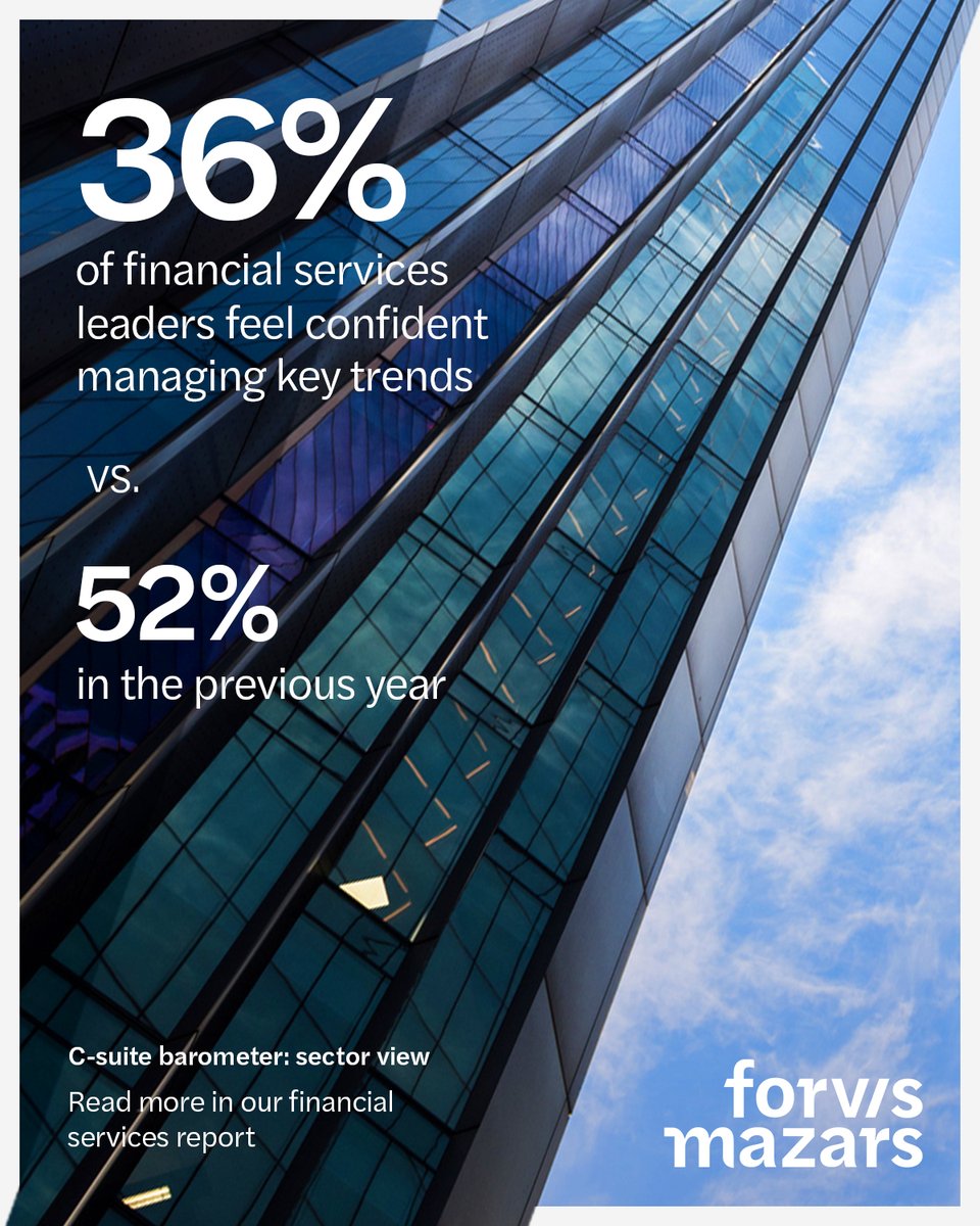 [#Csuite2025] Executives in the #FinancialServices sector from across 35+ countries, reveal a determination to continue growing amid a more competitive and challenging environment. Read more in our latest #FS sector report: fvmz.rs/6013Se7kD