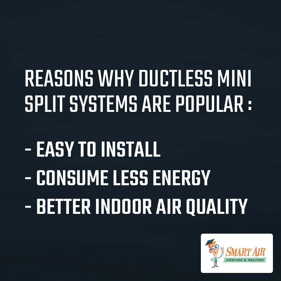 SmartAirService's tweet photo. Ductless Mini-splits are systems that allow you to control heating and cooling in individual rooms or spaces. They can be a good choice for room additions where you’re not able to extend or install ductwork. https://t.co/vrziYe3pkd