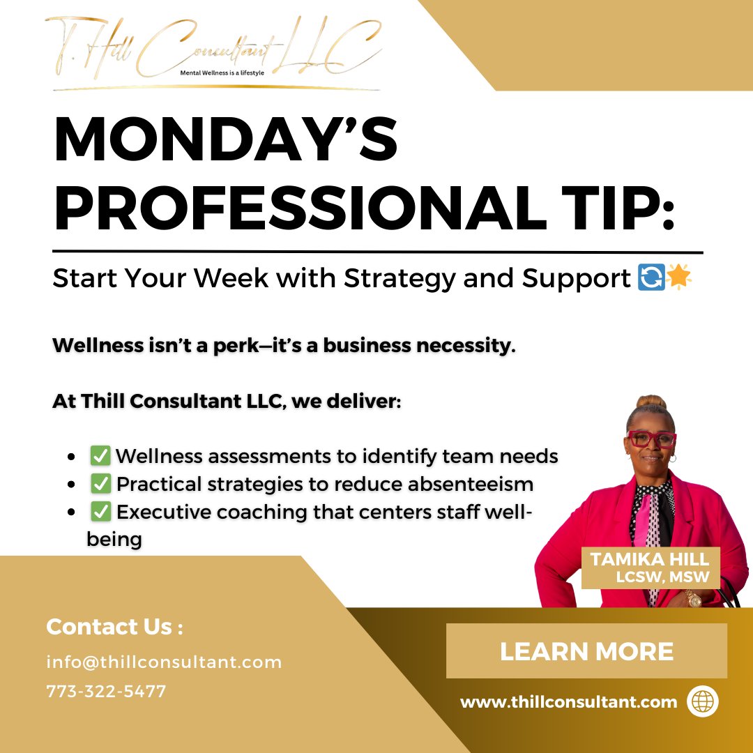 Tamika Hill (@thillconsultant) on Twitter photo π 773-322-5477 | βοΈ info@thillconsultant.com
π thillconsultant.com
#CorporateWellness #MentalHealthInMay #WorkplaceCulture #ThillConsultant π 773-322-5477 | βοΈ info@thillconsultant.com
π thillconsultant.com
#CorporateWellness #MentalHealthInMay #WorkplaceCulture #ThillConsultant