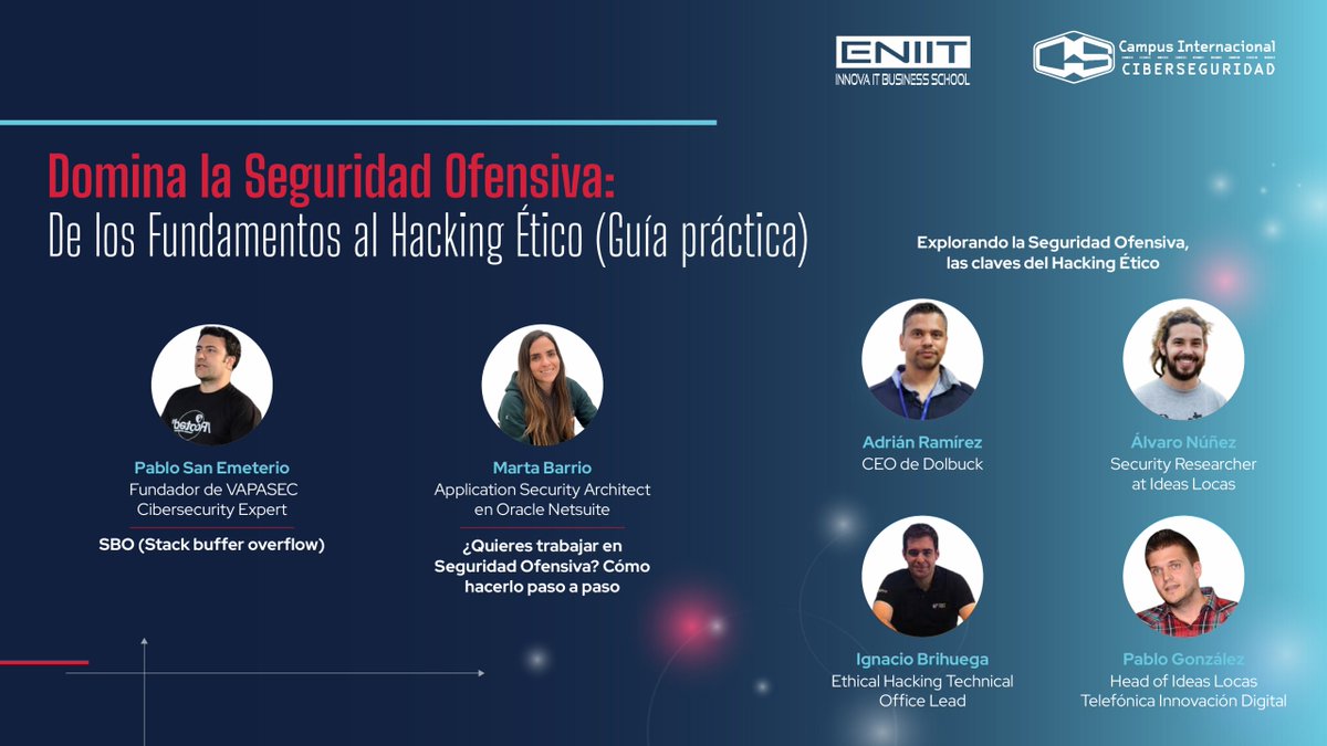 CampusCiberseg's tweet image. 🚀 ¿Quieres entrar en el mundo de la #SeguridadOfensiva? Aprende de los mejores con esta #guía práctica de 4 horas. 🔥
✅ Técnicas de explotación como #StackBufferOverflow
✅ Cómo iniciar tu carrera en #HackingÉtico
✅ Casos y estrategias reales
campusciberseguridad.com/domina-la-segu…
