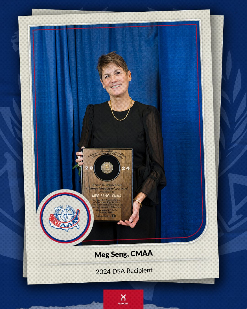 Happy #AwardWinnerMonday! 🤩 Today we celebrate Meg Seng, CMAA, a 2024 Bruce D. Whitehead Distinguished Service Award winner 🏆 She's a retired athletic administrator from Michigan and a previous NFHS Citation award winner. Great job, Meg! #AWM