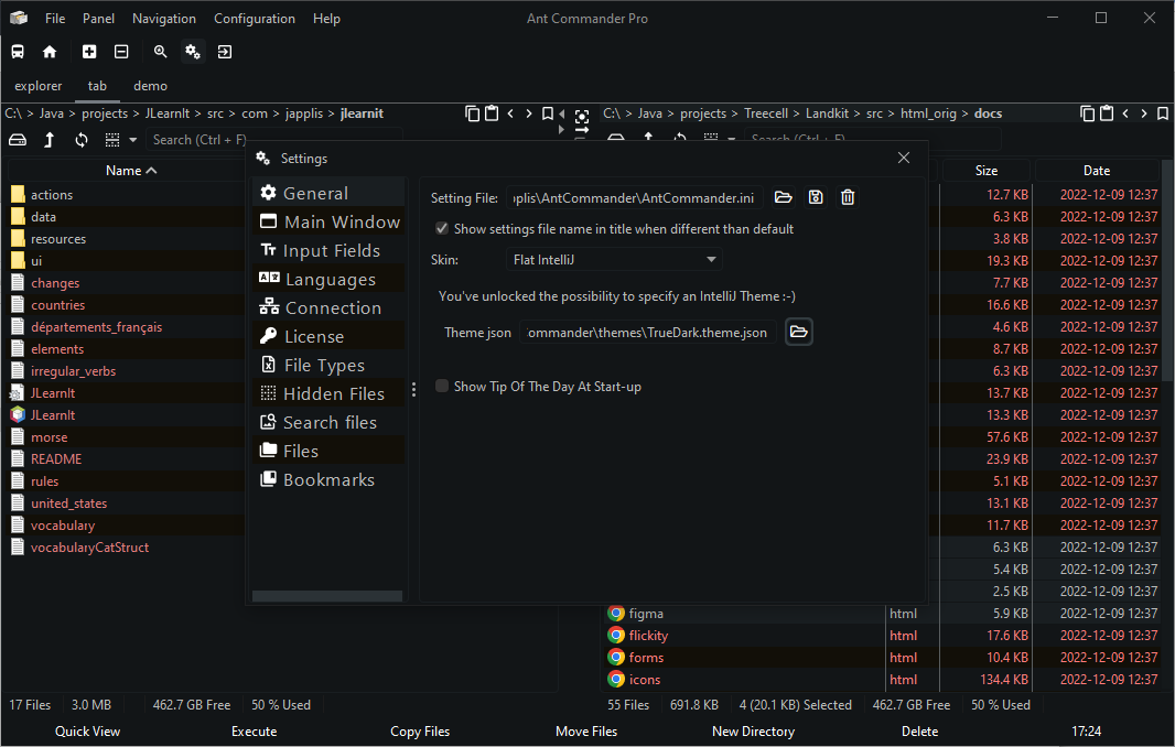 IntelliJ Theme of the day: True Dark from <a href="/Ahmed3Elshaer/">Ahmed Elshaer 🍉</a> 
plugins.jetbrains.com/plugin/19348-t…

Here used in Ant Commander Pro file manager using Flat IntelliJ skin

#skin #theme #lookandfeel