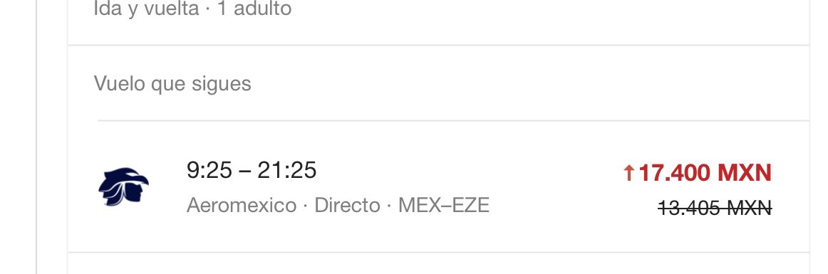 BrenVMG's tweet photo. Las ofertas de #HotSale de @Aeromexico un clásico @Profeco. El vuelo que ayer estaba en 13k, hoy está en 17k pero te dicen que te dan bonificación y a meses sin intereses, lo cual ya estaba desde ayer https://t.co/NFVrenV4o6