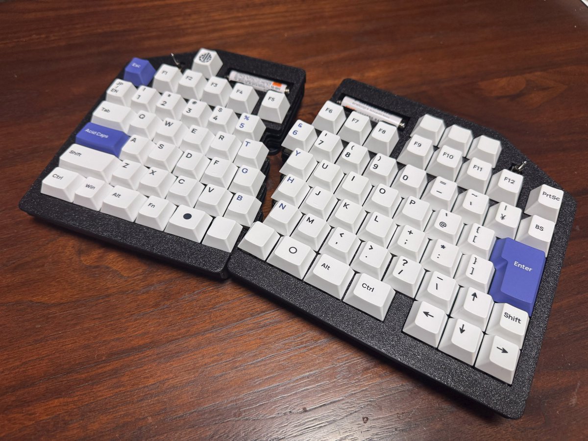Funyo's tweet photo. アレくとーる（@alektor_diy）さんの自作キーボード
「Earth87sw」をつくりました

keybord:Earth87sw
Switch:Gateron Milky Yellow Pro
keycap:Acid Caps ”Standard” Gray on White
#自作キーボード
#AsKey
#Earth87sw https://t.co/CUp9ChyUMH