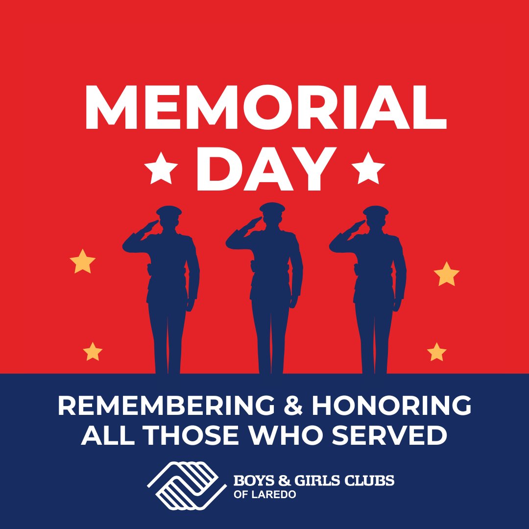 Today, we remember and honor the courageous men and women who made the ultimate sacrifice for our country.

We will reopen on Tuesday with regular hours.

#MemorialDay #GreatFutures #HonoringOurHeroes #LaredoTX