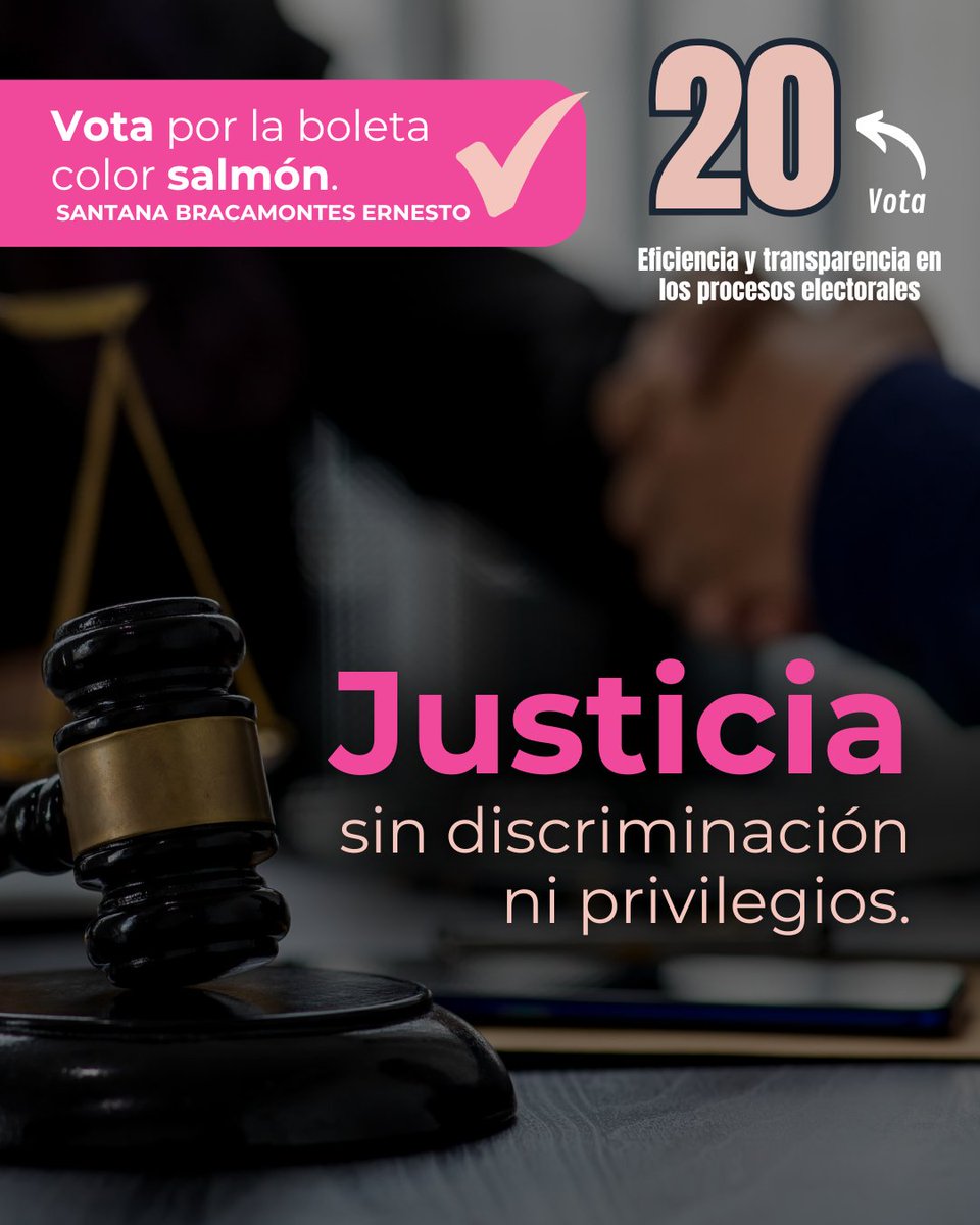 🟦 Demos paso a un Tribunal más justo e incluyente. Ernesto Santana Bracamontes, opción 20. 

#NoMásDiscriminación #JusticiaEquitativa #Ernesto2025