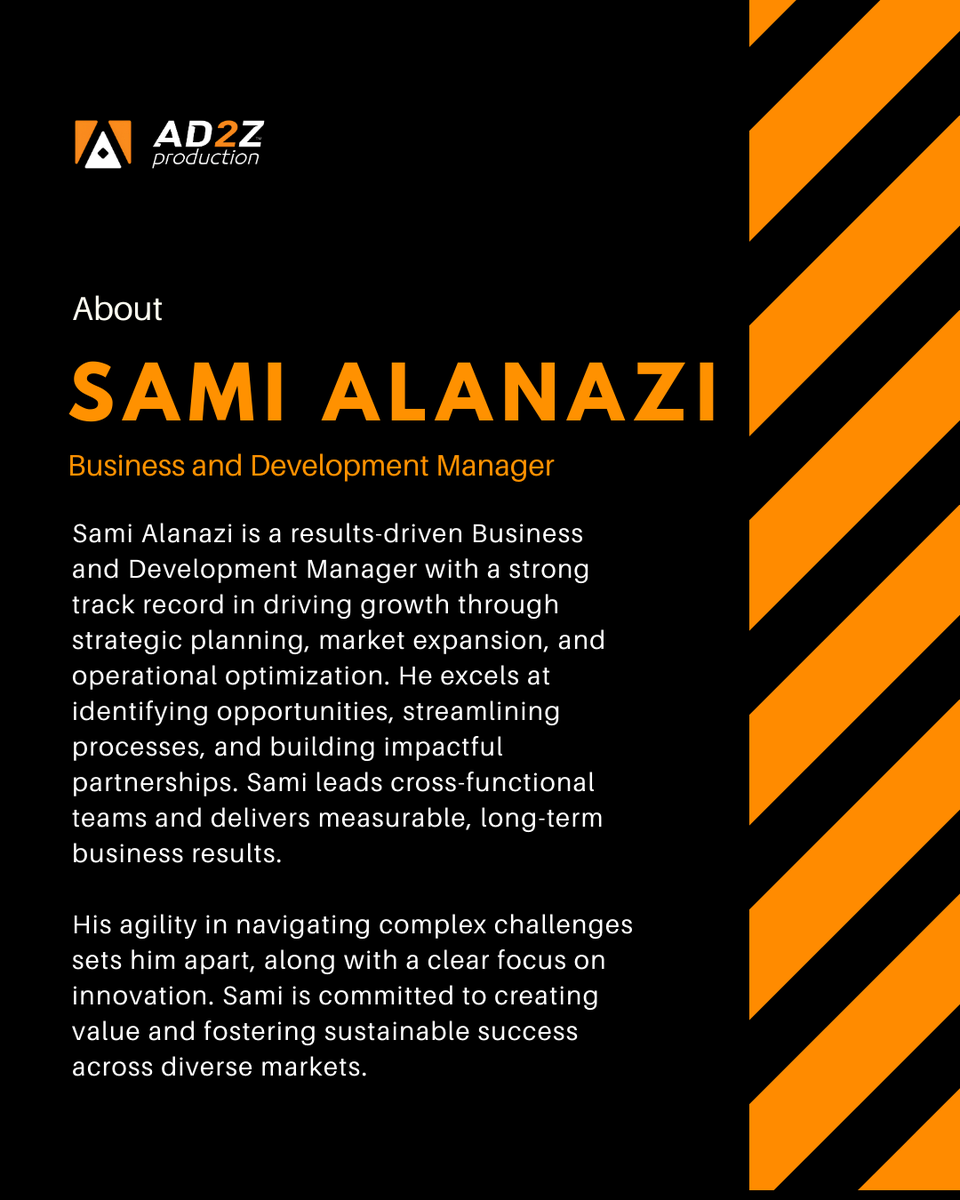 AD2Z_Media's tweet photo. Meet Sami Alanazi – our dynamic Business &amp; Development Manager!
With a sharp eye for growth, strategic thinking, and a passion for innovation, Sami is the driving force behind our expansion and success.
 #TeamSpotlight #MeetTheTeam #BusinessDevelopment #Innovation #Leadership https://t.co/jTsRMgkYdo