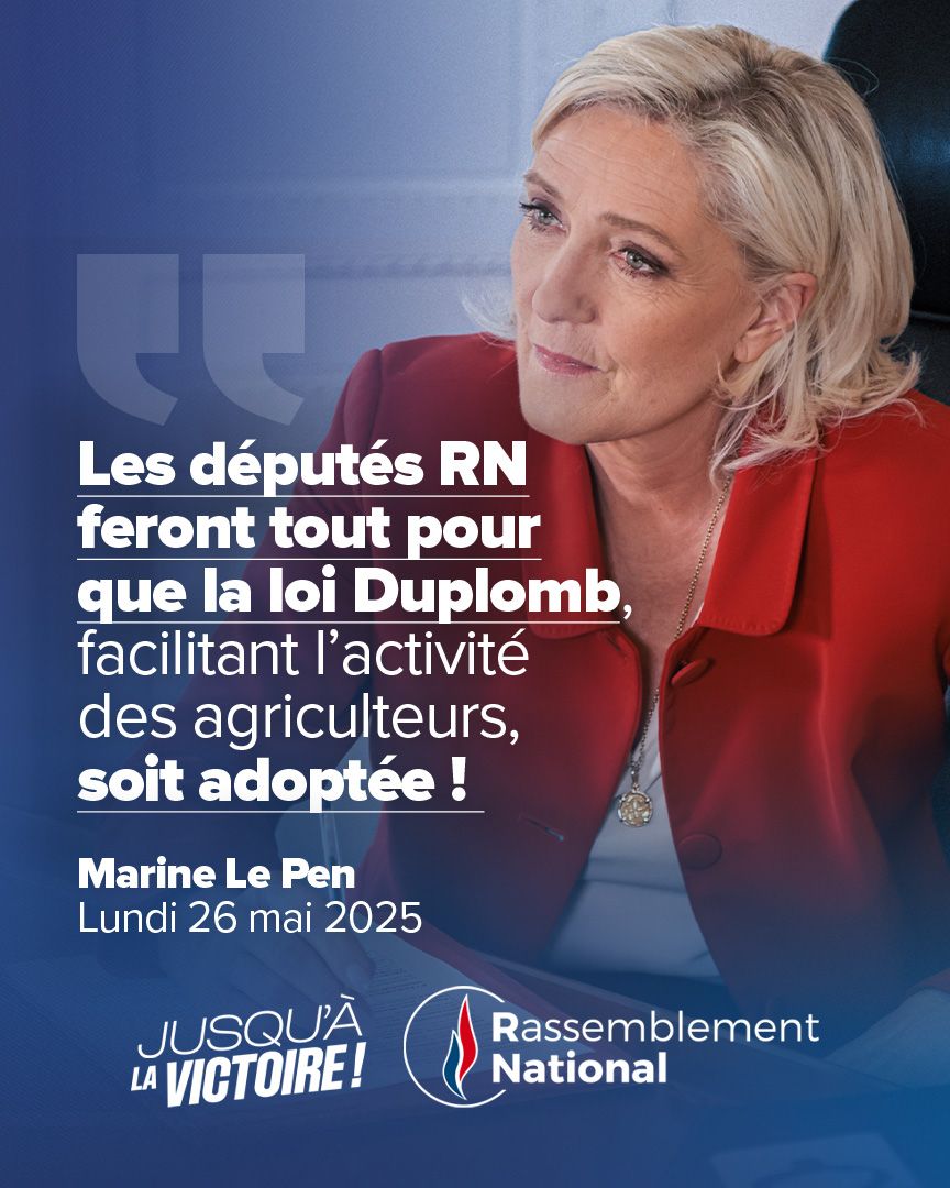 🔵 Face à la concurrence déloyale et aux normes abusives, il est urgent de lever les freins qui entravent nos filières agricoles.

Les agriculteurs français peuvent compter sur le soutien et le vote des députés du <a href="/groupeRN_off/">Groupe Rassemblement National</a> pour faire adopter la loi Duplomb !

🇫🇷