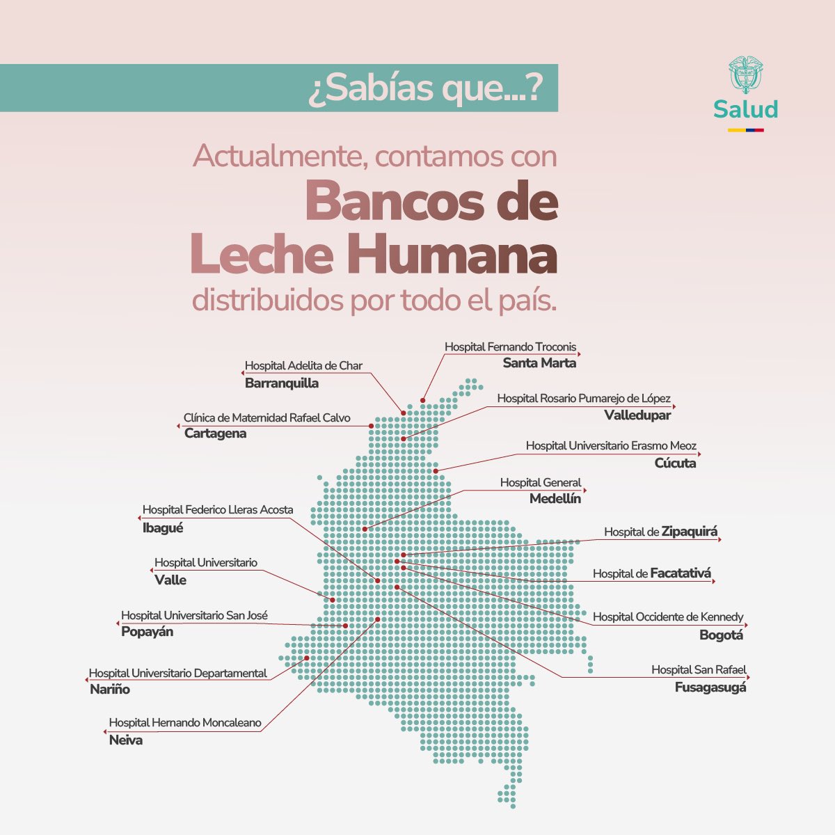 Los Bancos de Leche Humana están ubicados en hospitales y clínicas con atención materno infantil y unidad de neonatos. #LactanciaMaterna