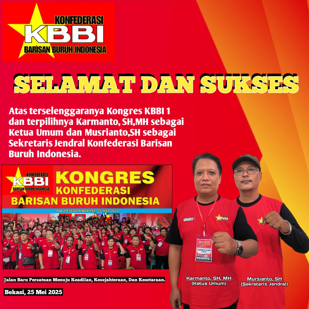 FSebumi's tweet image. Selamat atas terselenggaranya Kongres 1 Konfederasi Barisan Buruh Indonesia
"Jalan Baru Persatuan Menuju Keadilan, Kesejahteraan, dan Kesetaraan"

Hidup Buruh! 
#konfederasi 
#barisan
#buruh
#indonesia