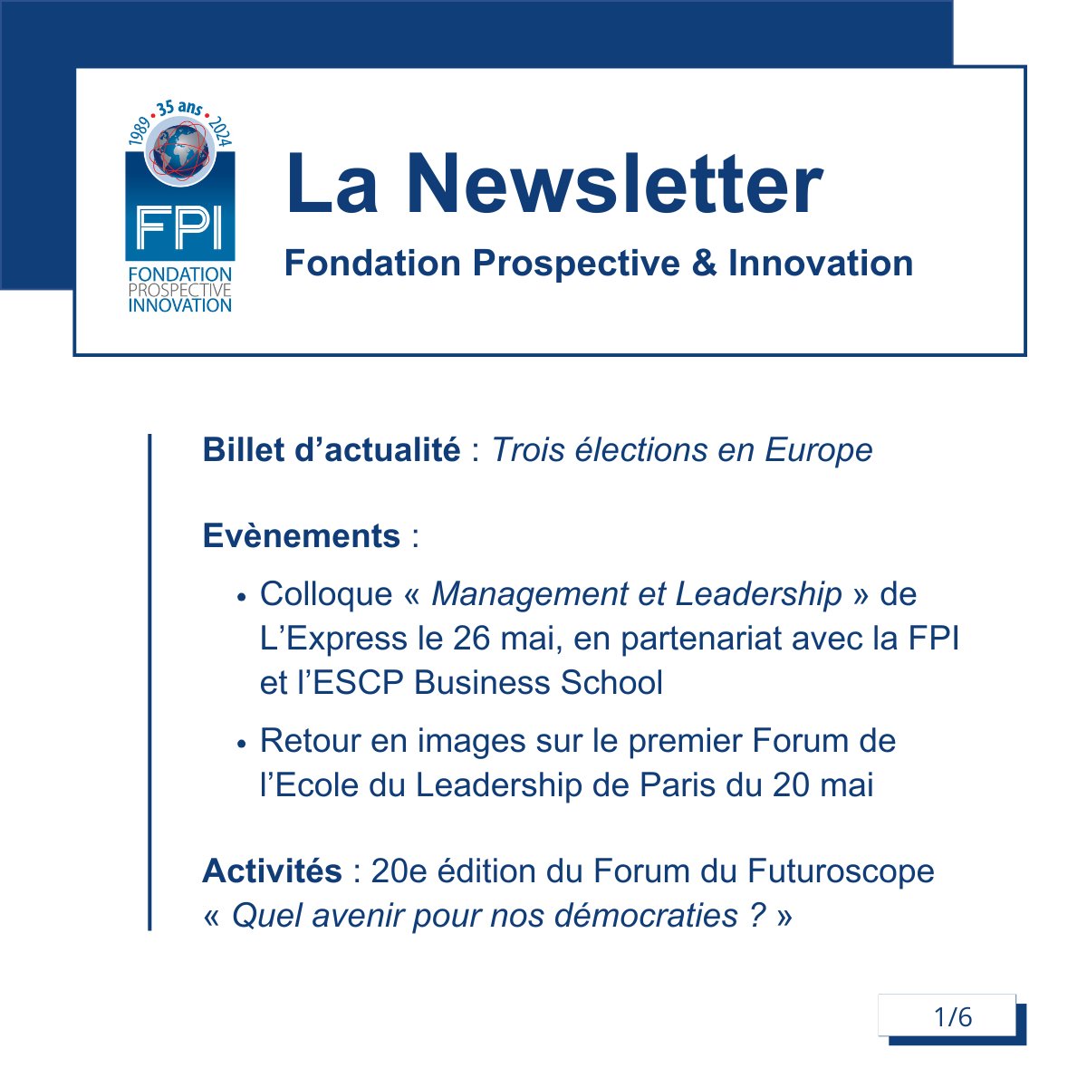 Fondation Prospective & Innovation (@fondationfpi) on Twitter photo ➡️ Découvrez la Newsletter de la <a href="/FondationFPI/">Fondation Prospective & Innovation</a> du vendredi 23 mai 2025 : urls.fr/9YDwga
📷 Pour retrouver nos publications et suivre notre programmation : urls.fr/BMpM0F
<a href="/jpraffarin/">Jean-Pierre Raffarin</a> <a href="/jf_cope/">Jean-François Copé</a> <a href="/EmmanuellePeres/">Emmanuelle PERES</a> <a href="/ESCP_bs/">ESCP Business School</a> <a href="/LEXPRESS/">L'Express</a> <a href="/PhilippeHouze/">Philippe Houzé</a> ➡️ Découvrez la Newsletter de la <a href="/FondationFPI/">Fondation Prospective & Innovation</a> du vendredi 23 mai 2025 : urls.fr/9YDwga
📷 Pour retrouver nos publications et suivre notre programmation : urls.fr/BMpM0F
<a href="/jpraffarin/">Jean-Pierre Raffarin</a> <a href="/jf_cope/">Jean-François Copé</a> <a href="/EmmanuellePeres/">Emmanuelle PERES</a> <a href="/ESCP_bs/">ESCP Business School</a> <a href="/LEXPRESS/">L'Express</a> <a href="/PhilippeHouze/">Philippe Houzé</a>