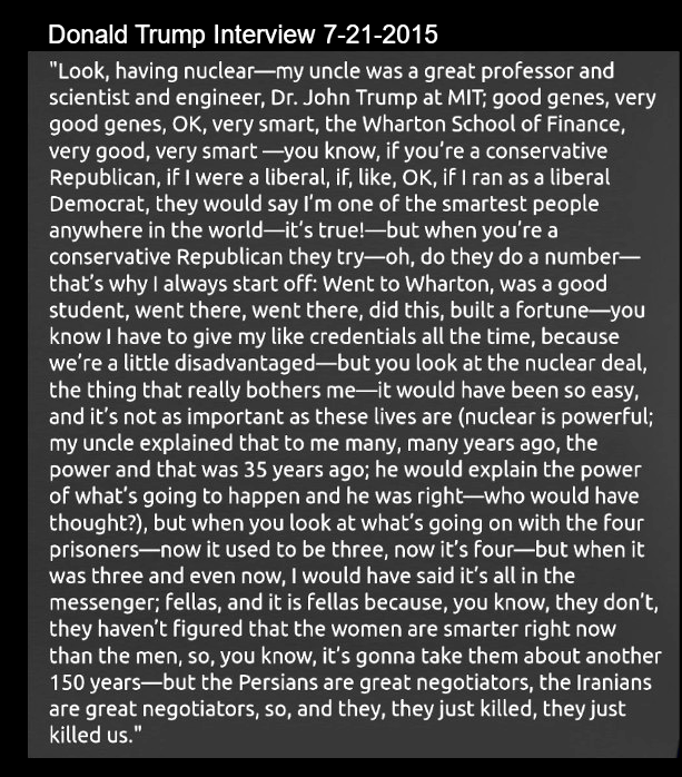BoGardiner2's tweet photo. @MotherJones By a decade ago, a year before the GOP caved to its base &amp; nominated him, they &amp; the media knew Trump was seriously cognitively impaired &amp; chose to look away.

It's clearly why his handlers purged all his unscripted remarks from govt websites.

Trump in 2015; he's far worse now: https://t.co/9CVWtFkt0e