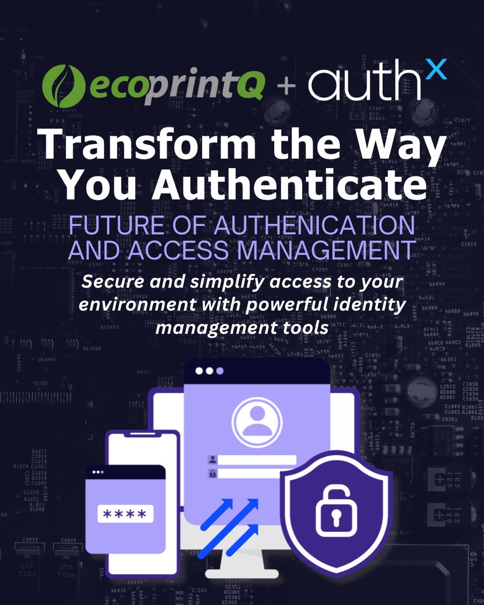 ecoprintQ's tweet image. Big news. We’ve officially expanded the ecoPortfolio.

Introducing AuthX, a powerful identity and access management solution now available to all ecoprintQ partners and resellers.

#AuthX #ecoprintQ #CyberSecurity
