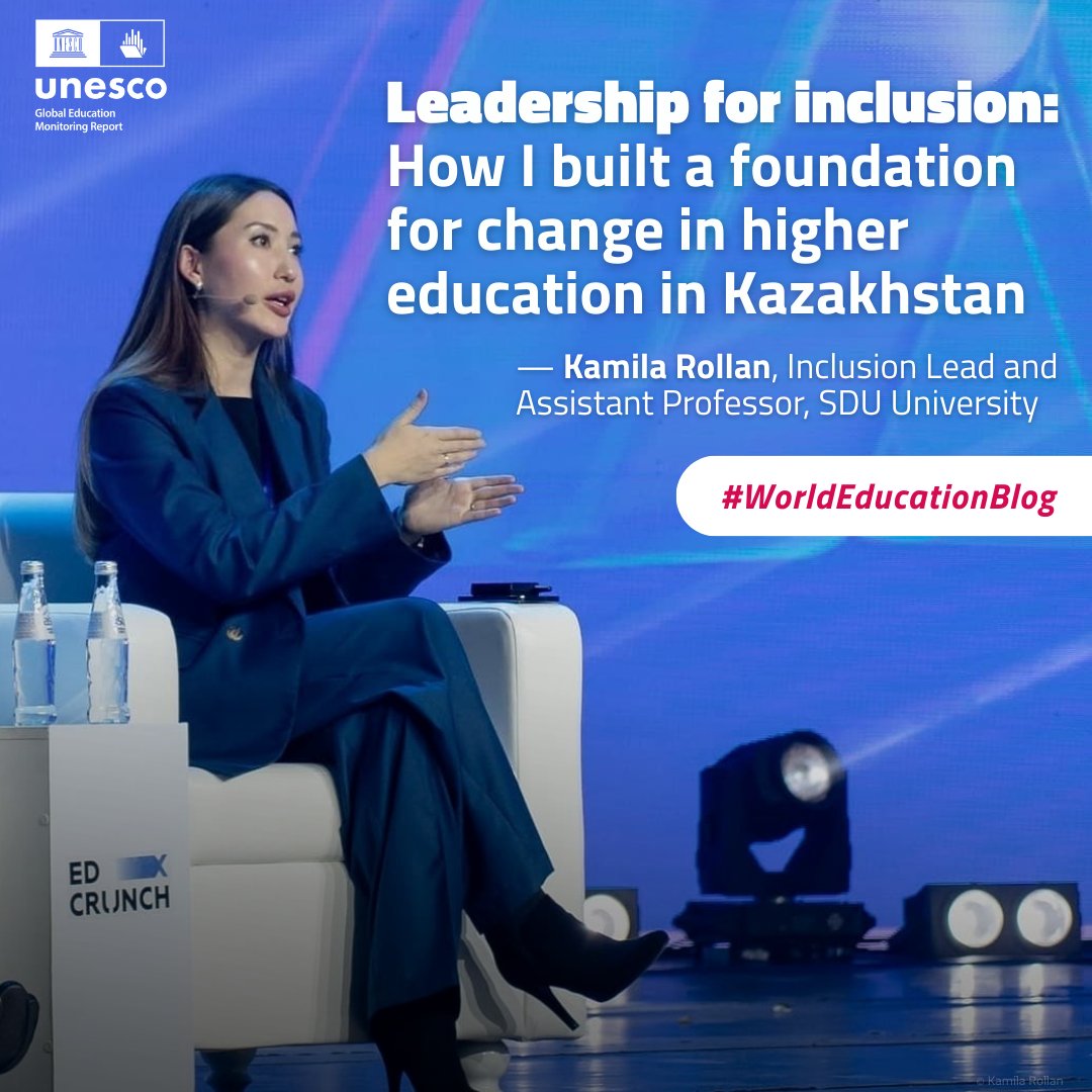 GEMReport's tweet photo. At SDU University in #Kazakhstan, Kamila Rollan leads policy change to support students with disabilities. Her story shows how leadership drives equity in higher education.
Explore more in the #WorldEducationBlog: https://t.co/vuCVLmUZCN
#SheLeads #LeadForInclusion https://t.co/MDHfDB9B2L