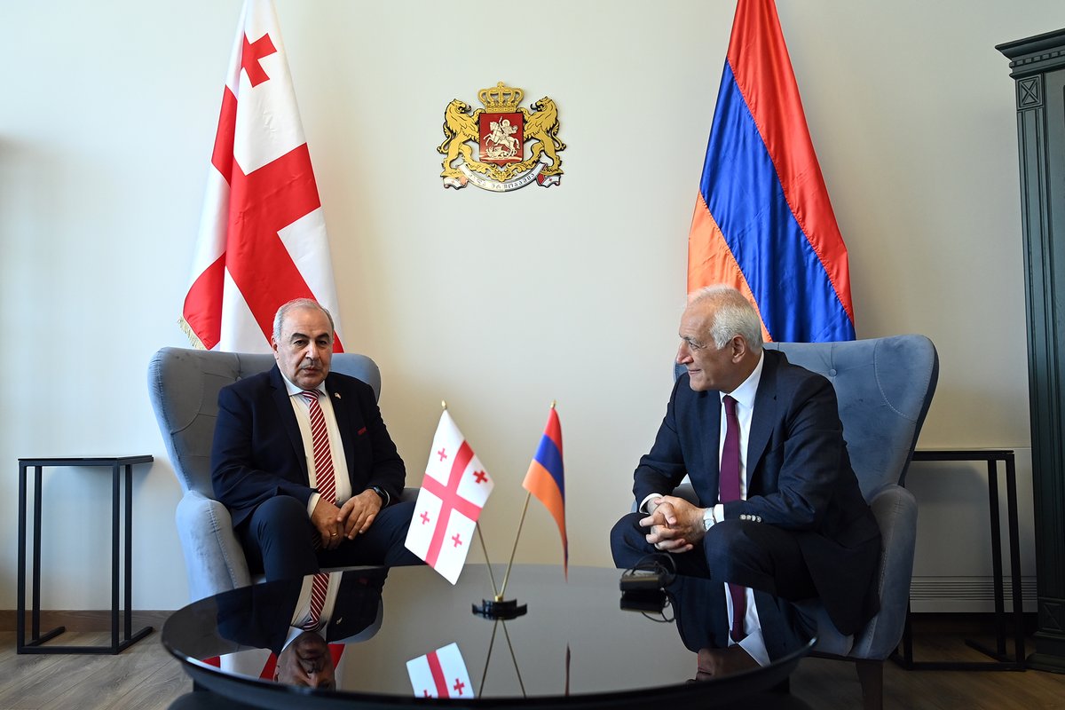 President_Arm's tweet photo. Pleased to visit the Embassy and meet with Ambassador George Sharvashidze of Georgia @budagia, to convey my warmest wishes for the well-being of brotherly Georgian people and leadership of the country on #IndependenceDay. Productive exchange of views on bilateral issues & regional affairs.

The friendship between our peoples dates back thousands of years, serving as a strong basis for close cooperation between Armenia and Georgia, which has now evolved into a strategic partnership.