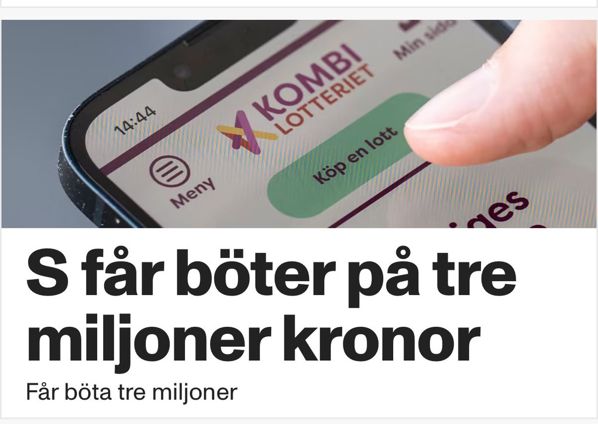 Kombilotteriet måste böta 3 miljoner för sina fulsälj som Socialdemokraterna orkestrerat. 

Kombilotteriet har 225 000 prenumeranter och omsatte 47 miljoner kr fördelat på 17 anställda. 

Det är inte en stor nog påföljd.