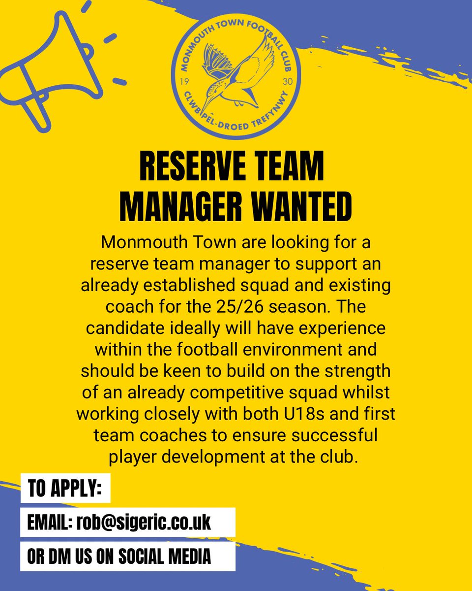 As we look ahead at next season, we are looking for a reserve team manager. Please get in touch for more details.