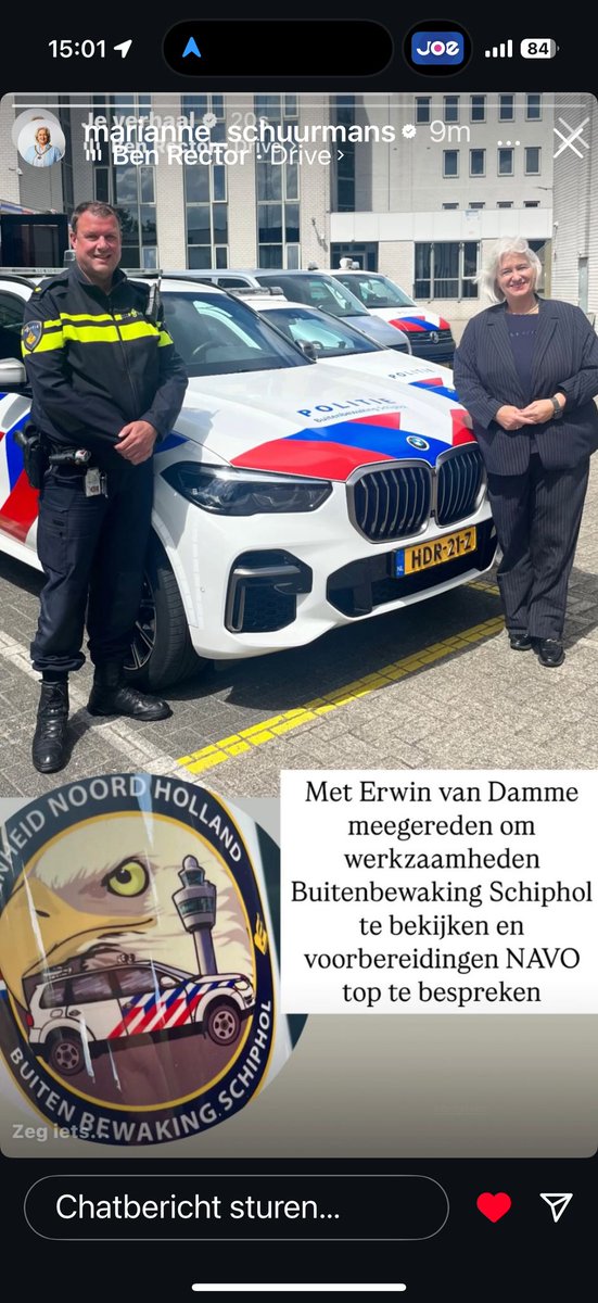 Vandaag heeft de  burgemeester van de Haarlemmermeer <a href="/marianneschuurm/">Marianne Schuurmans</a> een dienst meegereden. Dit in aanloop naar de #NAVOTOP De burgemeester heeft gekeken naar onze werkzaamheden en samenwerking met <a href="/KMar_PenB_SPL/">KMar Politiedienst Schiphol</a> om <a href="/Schiphol/">Schiphol</a> veilig te houden. @politie #PolitieNoordHolland