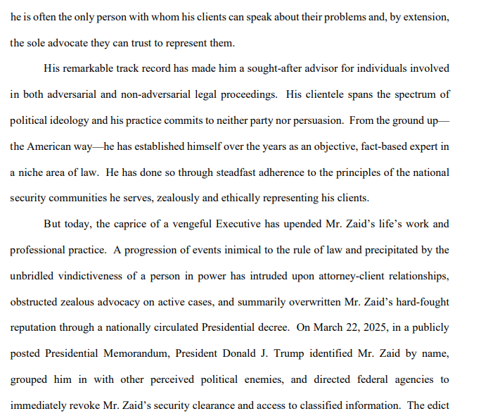 National security attorney Mark Zaid, who also represented Capitol Police heroes after Jan 6, has filed for preliminary injunction to restore his security cleareance, which Trump stripped

"The caprice of a vengeful executive has upended Mr. Zaid’s life’s work and  professional